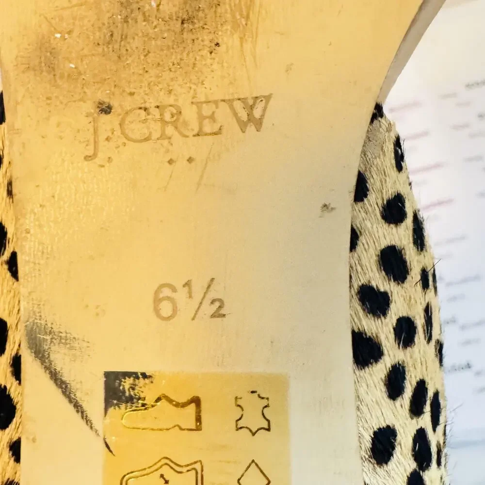 J Crew Shoes Womens 6.5 Beige Leather Leopard Calf Hair D'Orsay Flats Slip On
